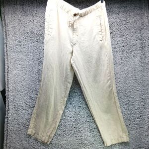 Madison Relax Fit Linen Pants Drawstring, Front Zip-Up 4 Pockets Women's Medium